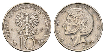 Польша 10 злотых 1976 MW, Адам Мицкевич Y 74 медно-никель 3336-651