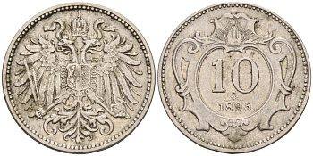 Австрия 10 геллеров 1895 Франц Иосиф I (1848-1916) KM 2802 никель 4585-741