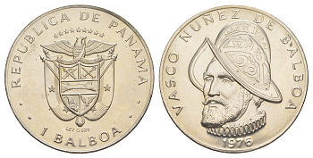 Панама 1 бальоа 1976 EROR (БРАК) - ошибочное указание на аверсе серебра как металла монеты KM 39.2 медь плакированная медно-никелем 603-123