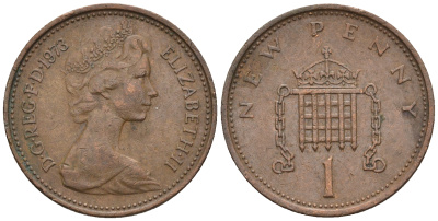 Великобритания 1 пенни 1973 Елизавета II (1952-2022) KM 915, Spink 4237 (B1) бронза 4609-467