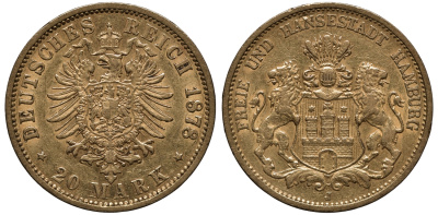 Гамбург 20 марок 1878 J. 210, KM 288 золото 00-000-00
