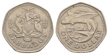 Барбадос 1 доллар 1973 летучая рыба KM 14.1 медно-никель 4637-316