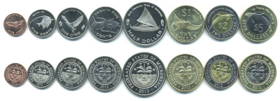 МИКРОНЕЗИЯ НАБОР ИЗ 8 МОНЕТ 2012 ЖИВОТНЫЕ UNC 00-00