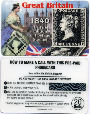 Великобритания телефонная карта ND королева Виктория,1840, первая почтовая марка, Черный пенни пластик 6300-47-1-2