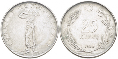 ТУРЦИЯ 25 КУРУШ 1966 KM 892.3 сталь 4529-1153