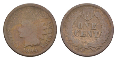 США 1 цент 1864 KM 90a бронза 4651-1055