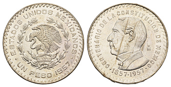 Мексика 1 песо 1957 100 лет Конституции Мексики KM 458 серебро UNC 413-834