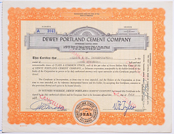 США 100 акций 1958 Портлендской цементной компании   бумага   5547-7-1-1