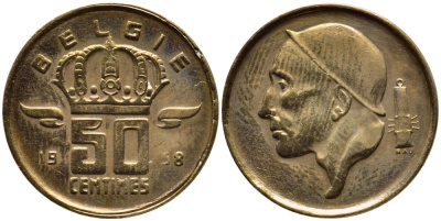 БЕЛЬГИЯ 50 САНТИМОВ 1958 BELGIE KM 149.1 бронза 4392-819