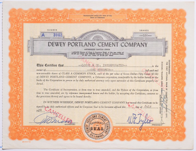 США 100 акций 1958 Портлендской цементной компании   бумага   5547-7-1-1