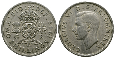 Великобритания 2 шиллинга (флорин) 1949 Георг VI (1936-1952) KM 878, Spink 4107 медно-никель 4381-1223
