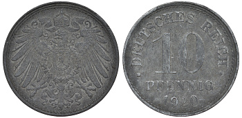 ГЕРМАНИЯ 10 ПФЕННИГОВ 1920 KM 26, J. 299 цинк 45-1259