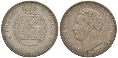 Саксен-Веймар-Эйзенах 1 талер 1841 KM 87, Jaeger 531, Thun 384, AKS 21, Kahnt 514, Davenport 845 серебро 00-815-74