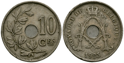 Бельгия 10 сантимов 1923 KM 52 медно-никель 4177-1254