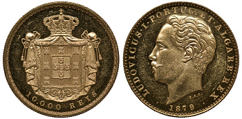 Португалия 10000 рейс 1879 Луиш (Людовик) I Популярный (1861-1889) KM 520 золото PROOF 10-010-62