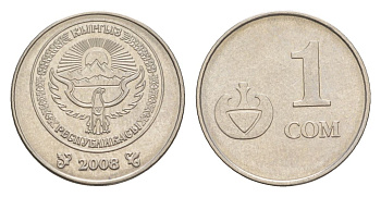 Киргизия 1 сом 2008 KM 14 сталь плакированная никелем 4632-266