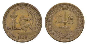 Монако 50 сантимов 1926 год-тип KM 113 алюминиевая бронза aUNC 5010-831