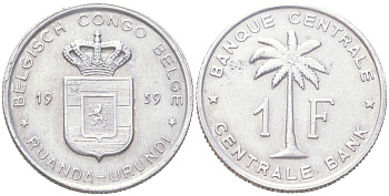 Руанда-Урунди 1 франк 1959 KM 4 алюминий 4621-866