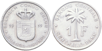 Руанда-Урунди 1 франк 1959 KM 4 алюминий 4621-866