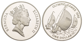 Бермудские острова (Бермуды) 1 доллар ND (1993) XXV Летние Олимпийские игры, Барселона 1992 - Парусный спорт KM 85 серебро PROOF 1521-521