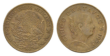 Мексика 5 сентаво 1973 Жозефа Ортис де Домингес KM 427 латунь 4655-1048