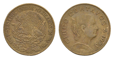 Мексика 5 сентаво 1973 Жозефа Ортис де Домингес KM 427 латунь 4655-1048