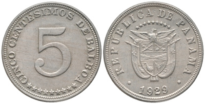 Панама 5 сентесимо 1929 KM 9 медно-никель 28-1217
