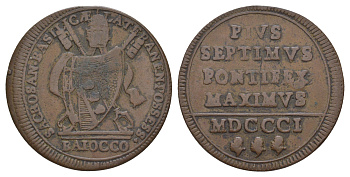 Папская область 1 байокко 1801 Пий VII (1800-1823) KM 1263 медь 5010-1532