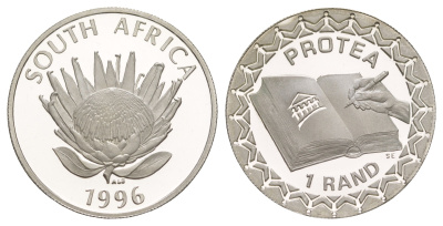 ЮАР 1 ранд 1996 Конституция Южно-Африканской Республики, тираж 2.931 экземпляров KM 169 серебро PROOF 1091-6-23