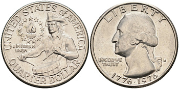 США 25 центов (квотер) 1976 D, 200 лет независимости (1776-1976), Вашингтон, барабанщик KM 204 медь плакированная медно-никель 4586-622