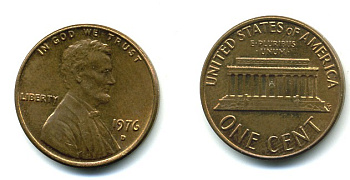 США 1 ЦЕНТ 1976 D, ЛИНКОЛЬН KM 201 медь цинк 54-218