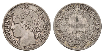 Франция 1 франк 1872 A KM 822 серебро 51-1813