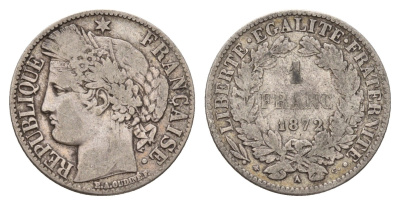 Франция 1 франк 1872 A KM 822 серебро 51-1813
