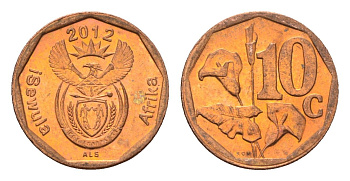ЮАР 10 центов 2012 герб, цветок алоэ сталь плакированная бронзой UNC 4687-469