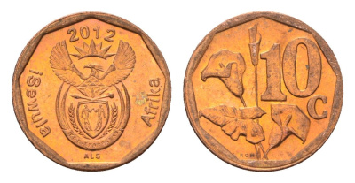 ЮАР 10 центов 2012 герб, цветок алоэ сталь плакированная бронзой UNC 4687-469