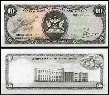 Тринидад и Тобаго 10 долларов L. 1964 (1977) Кокако, завод по переработке сахарного тростника Pick 32 a  бумага  UNC (пресс) 451-682-2