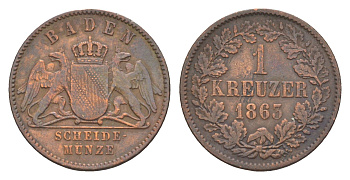 Баден 1 крейцер 1863 Фридрих I (1856-1907) KM 242 медь 4604-846
