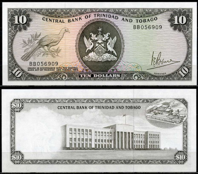 Тринидад и Тобаго 10 долларов L. 1964 (1977) Кокако, завод по переработке сахарного тростника Pick 32 a  бумага  UNC (пресс) 451-682-2
