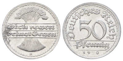 Германия 50 пфеннигов 1920 D KM 27, J. 301 алюминий 4700-947