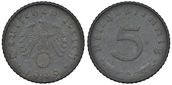 Германия 5 рейхспфеннигов 1940 A KM 100, J. 370 цинк 4121-724