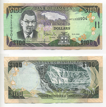 ЯМАЙКА 100 ДОЛЛАРОВ 2006 15 ЯНВАРЯ 2006, СЭР ДОНАЛЬД СЕНГСТЕР, ПОДПИСЬ 13 Pick 84d бумага 7214-29-2