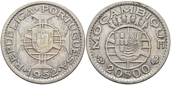 Португальский Мозамбик 20 эскудо 1952 KM 80 серебро 4572-426