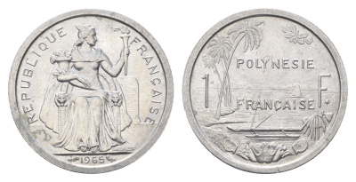 Французская Полинезия 1 франк 1965 год-тип KM 2 алюминий UNC 4666-457