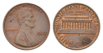 США 1 цент 1980 Линкольн KM 201 медь цинк 4685-457