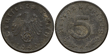 Германия 5 рейхспфеннигов 1940 A KM 100, J. 370 цинк 4154-936