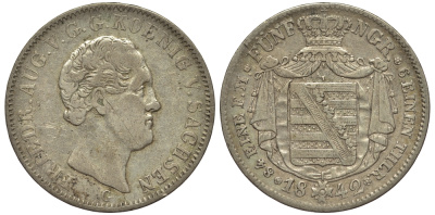 Саксония 1/6 талера 1842 Фридрих Август II (1836-1854) KM 1161 серебро 00-00