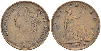 Великобритания 1 фартинг 1888 Виктория (1837-1901) KM 753, Spink 3958 бронза 441-415
