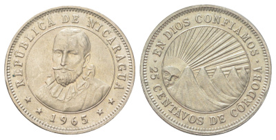 Никарагуа 25 сентаво 1965 KM 18.2 медно-никель UNC 4624-247