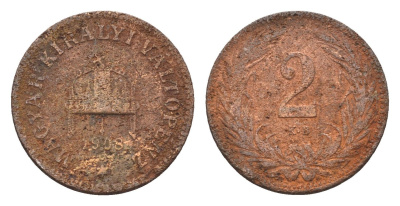 Венгрия 2 филлера 1908 KB, Франц Иосиф I (1848-1916) KM 481 бронза 4664-824