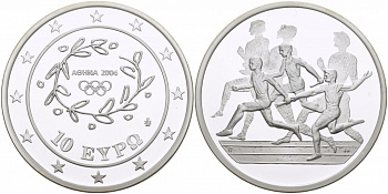 Греция 10 евро 2003 XXVIII летние Олимпийские игры 2004 года в Афинах, легкая атлетика, эстафета KM 196 серебро PROOF 1074-6-13